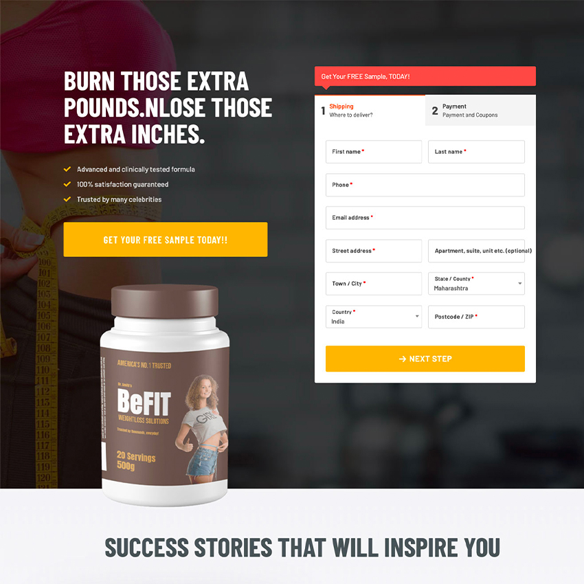 Landing Page For Fitness Product
